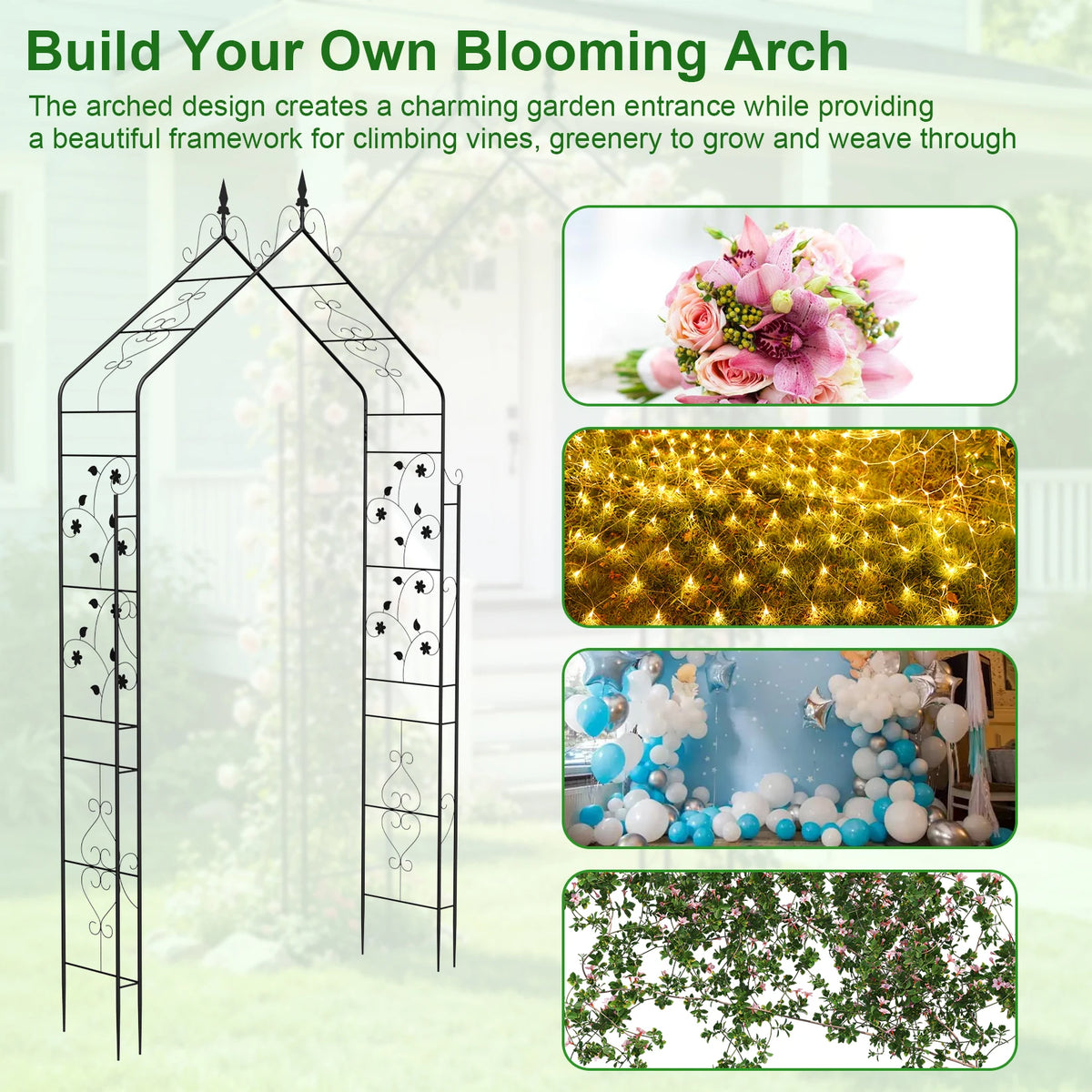 Decorative Gothic Metal Garden Arch Trellis For Climbing Plants
