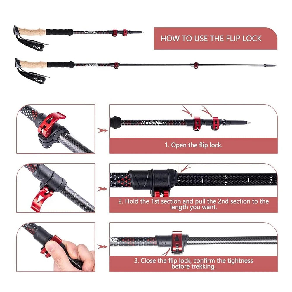 Naturehike Trekking Poles Ultralight Carbon Fiber Folding Walking Sticks