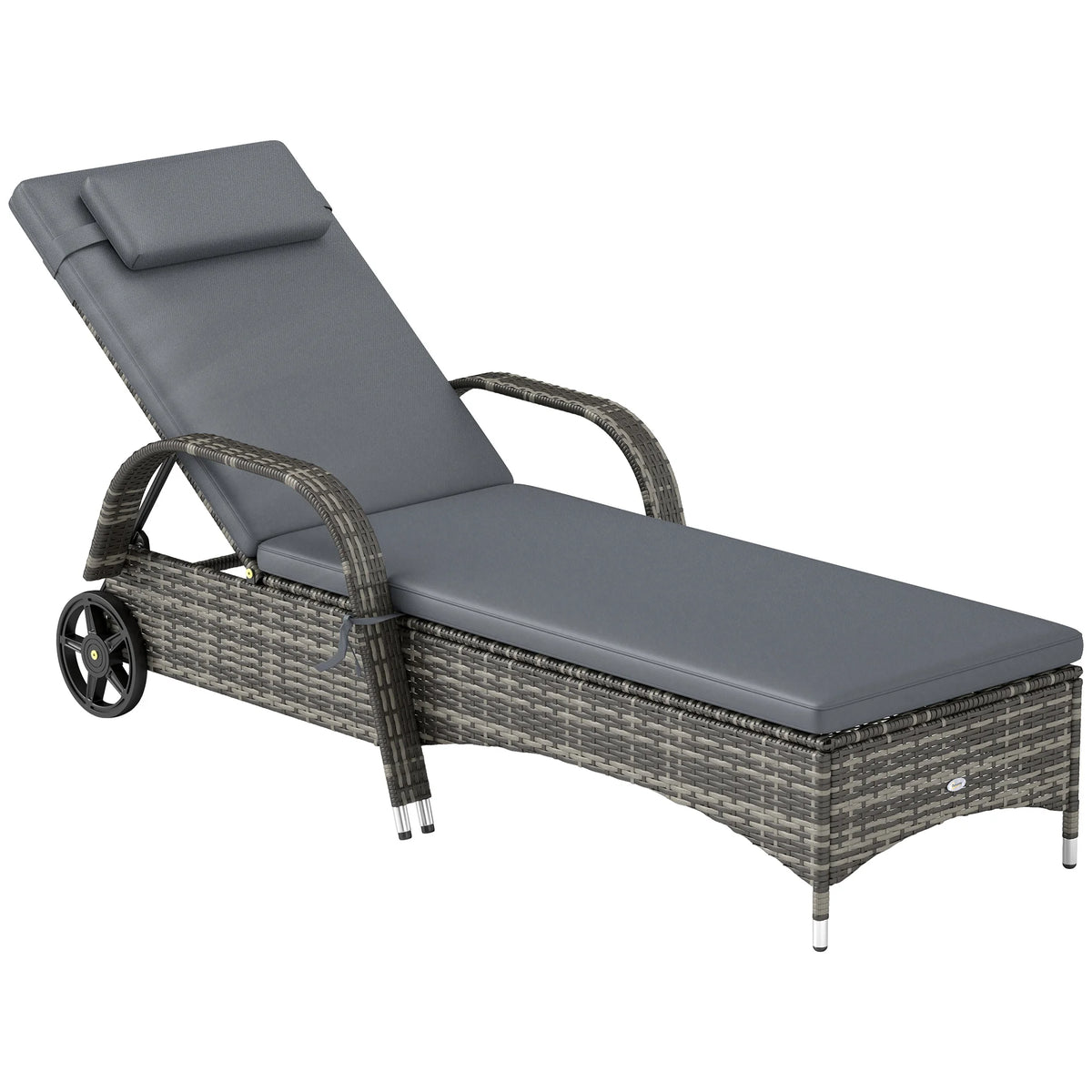 Outsunny Grey Metal PE Rattan Outdoor Reclining Sofa With Wheels