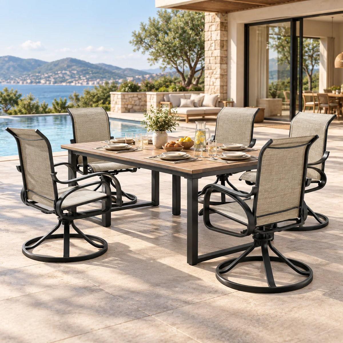 Patio Swivel Rocker Chairs Set of 2, Outdoor Dining Chairs Garden Chairs for Backyard Porch Deck