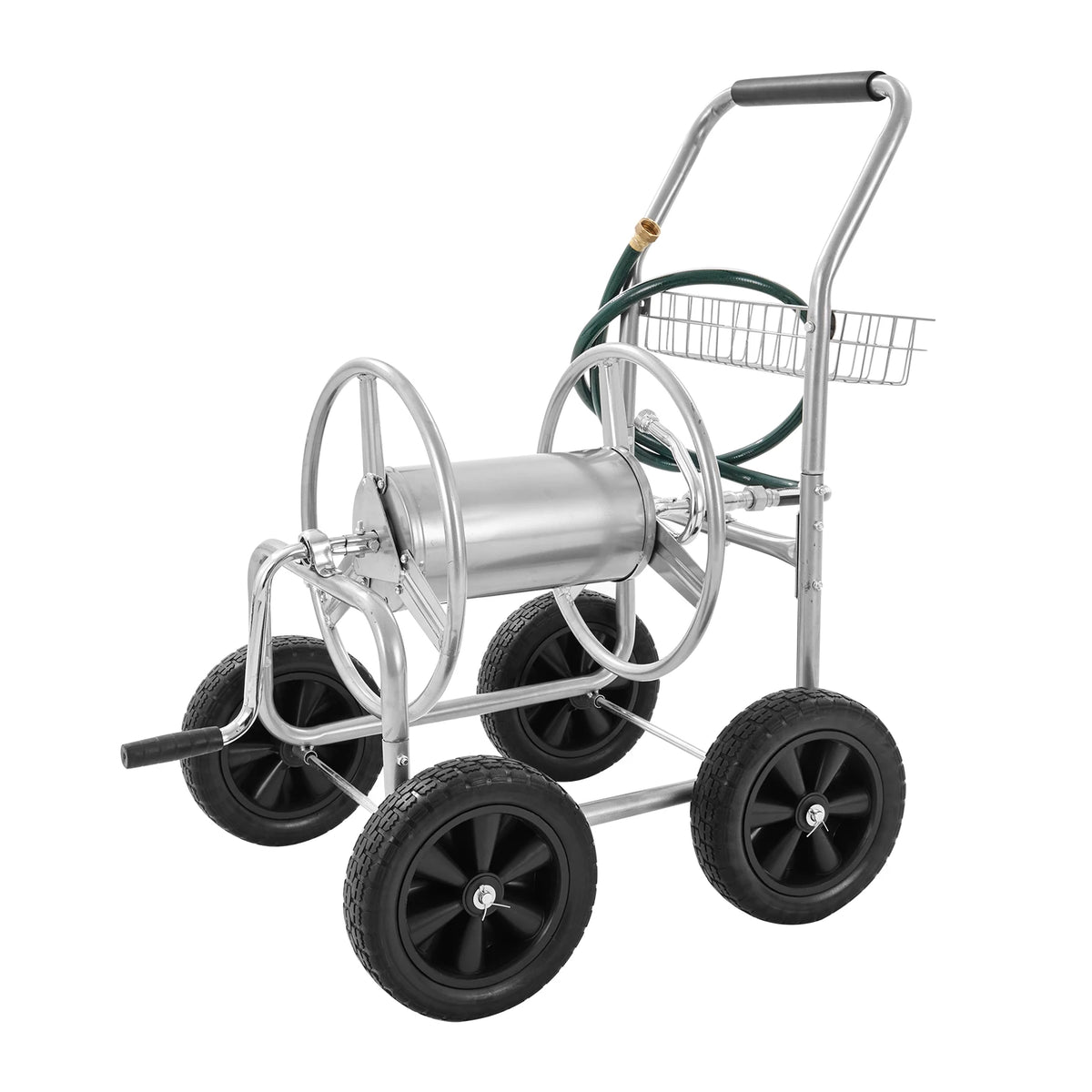 SucceBuy Heavy Duty Steel Garden Hose Reel Cart With Basket