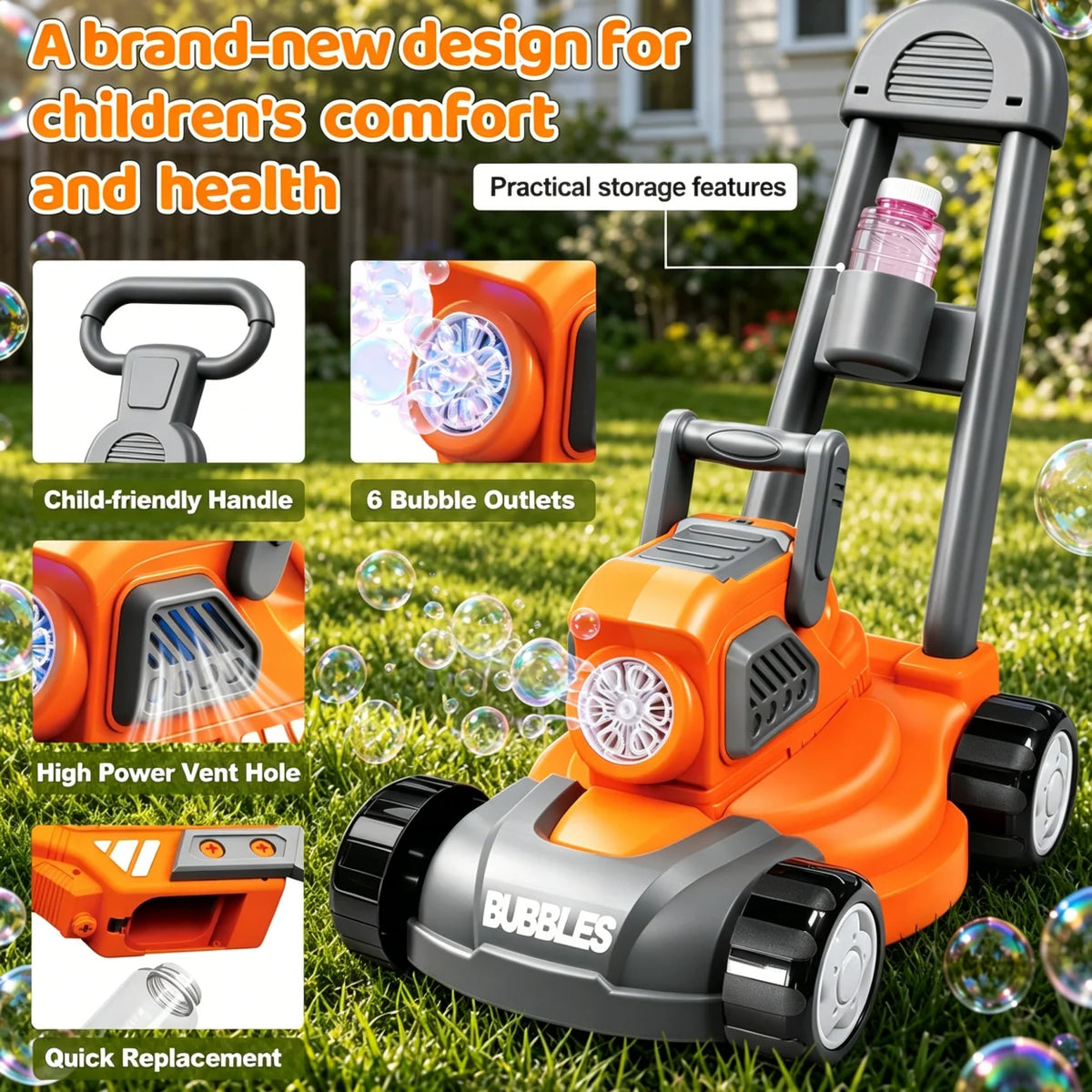 Hotfree Bubble Lawn Mower for Kids, 3-in-1 Electric Bubble Machine Blower with 10 Bubble Solution, Summer Outdoor Push Toys for Toddlers Ages 3-8, Birthday Party Summer Gift for Boys Girls 3 4 5 6 7 8 Year