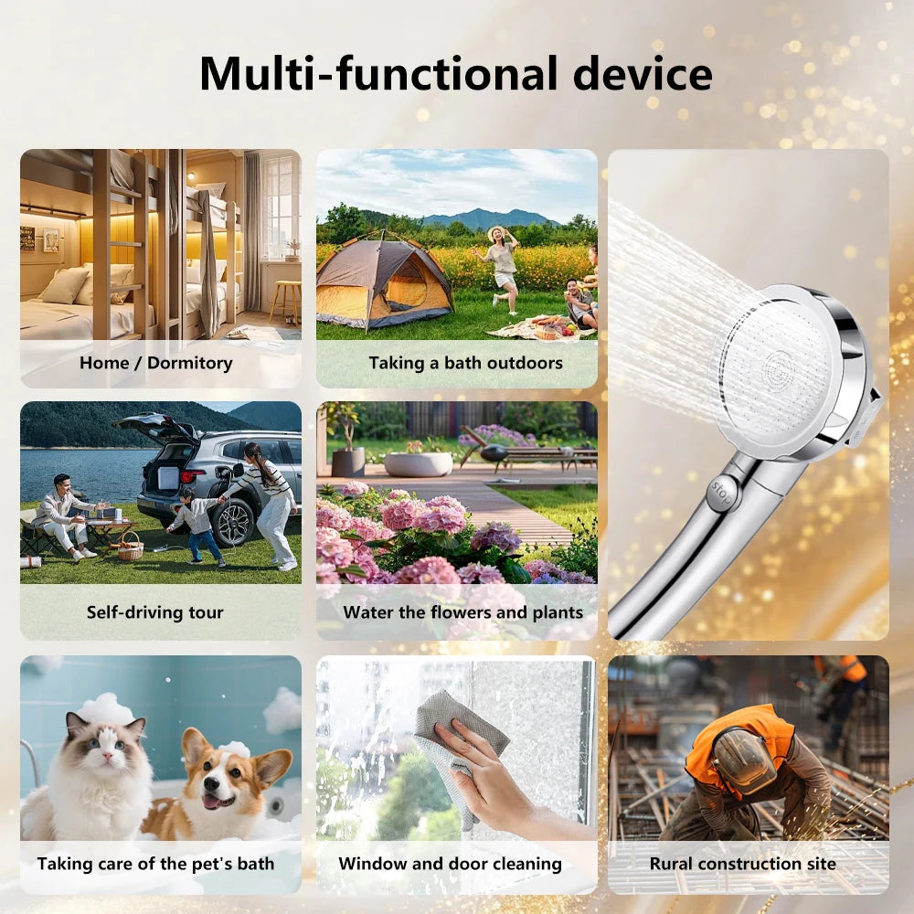 Portable Camping Shower with Heater, 6000mAh Rechargeable Portable Shower with 2000W Immersion Heater, LED Display, Heated Camping Shower for Travel, Hiking, Car, Pet