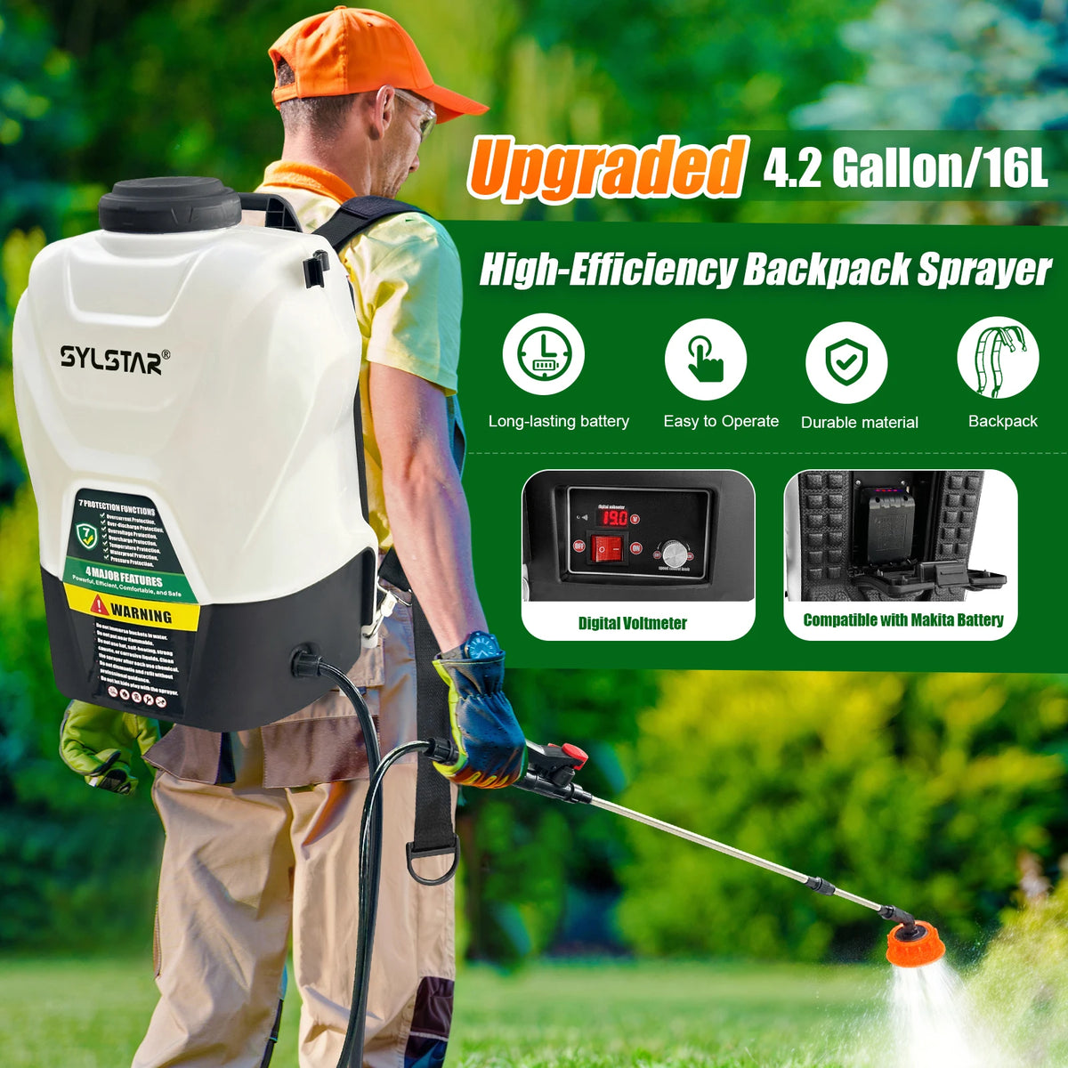 None 16L Electric Backpack Sprayer With Telescopic Wand