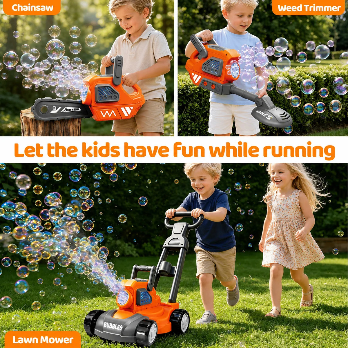 Hotfree Bubble Lawn Mower for Kids, 3-in-1 Electric Bubble Machine Blower with 10 Bubble Solution, Summer Outdoor Push Toys for Toddlers Ages 3-8, Birthday Party Summer Gift for Boys Girls 3 4 5 6 7 8 Year
