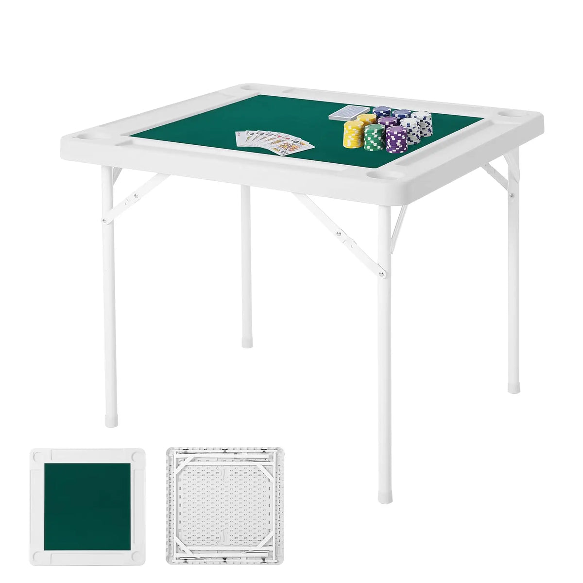 35 Inch Folding Card Table Portable Square Game Table With Cup Holders And Chip Trays Heavy Duty Foldable Table For Poker Domino Mahjong Camping And Picnic