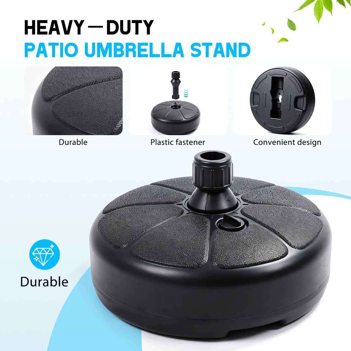 26lbs Fillable Water Sand Umbrella Base Stand, 38CM Round Patio Parasol Base Weight Holder Fit 36mm Outdoor Garden Beach Balcony Market Umbrella Pole, Heavy Duty Anti-Wind Umbrella Stand Base