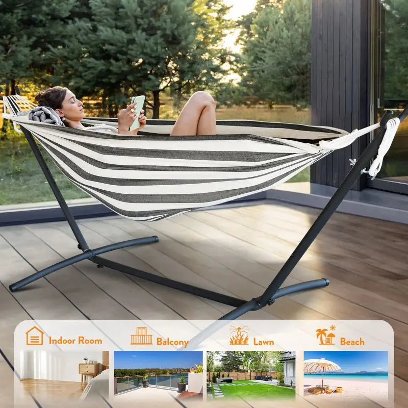 GYROOR Adjustable Stand Hammock Heavy Duty Outdoor Relaxation Bed