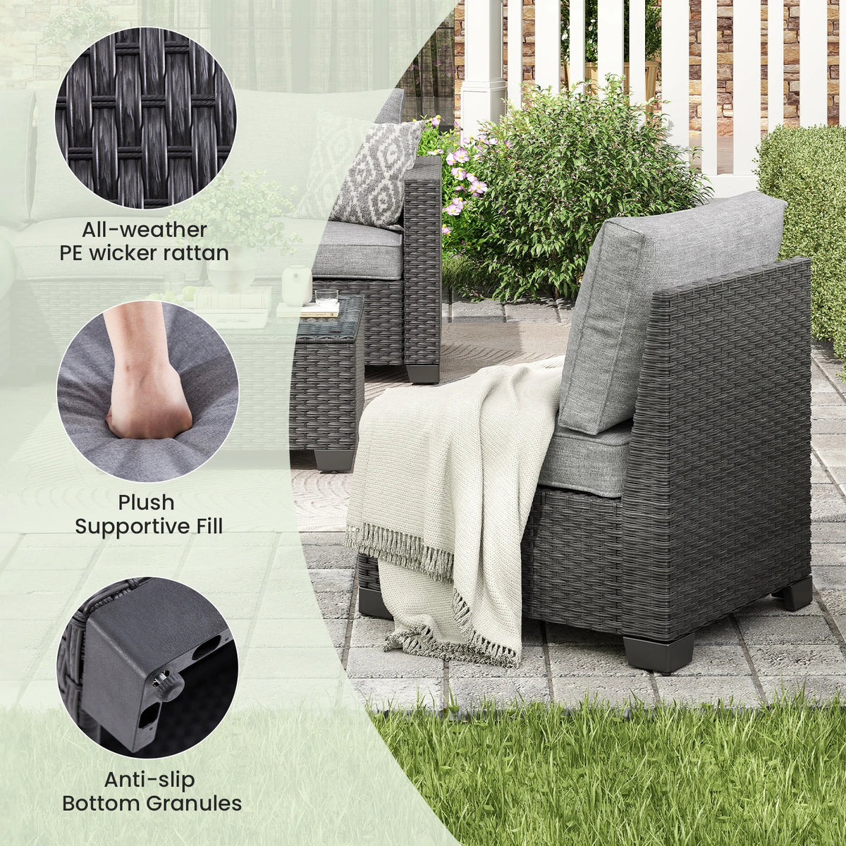 Soohow Outdoor Rattan Patio Sectional Sofa With Ottoman