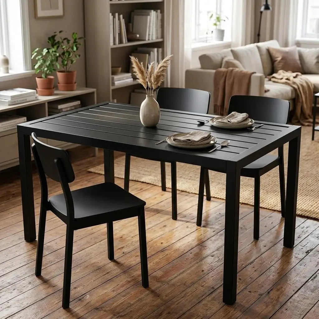 Rectangular Outdoor Dining Table With Quick Drain Slatted Top