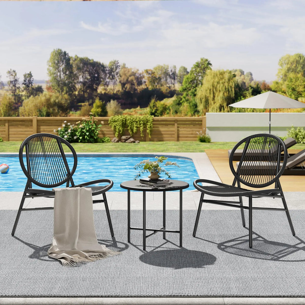 3-Piece Acapulco Patio Bistro Set - 2 All-Weather Rattan Chairs & Side Table - Modern Outdoor Conversation Set for Small Balcony, Porch, Garden, Backyard