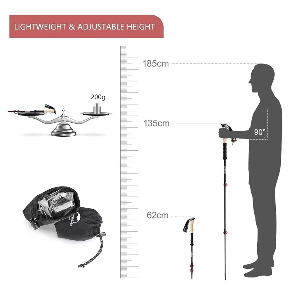 Naturehike Trekking Poles Ultralight Carbon Fiber Folding Walking Sticks
