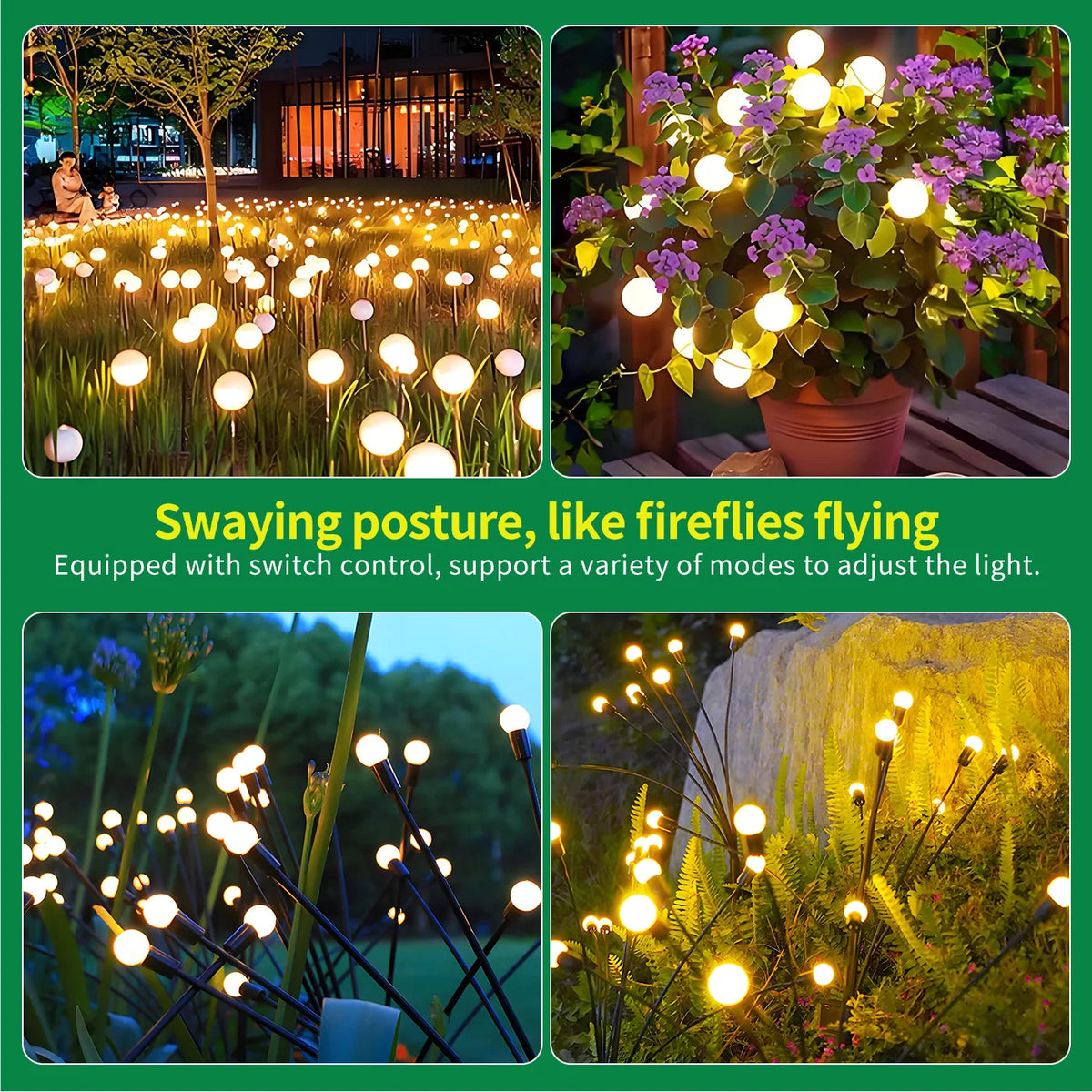 Solar 8 Head Firefly Led Outdoor Garden Lights Waterproof
