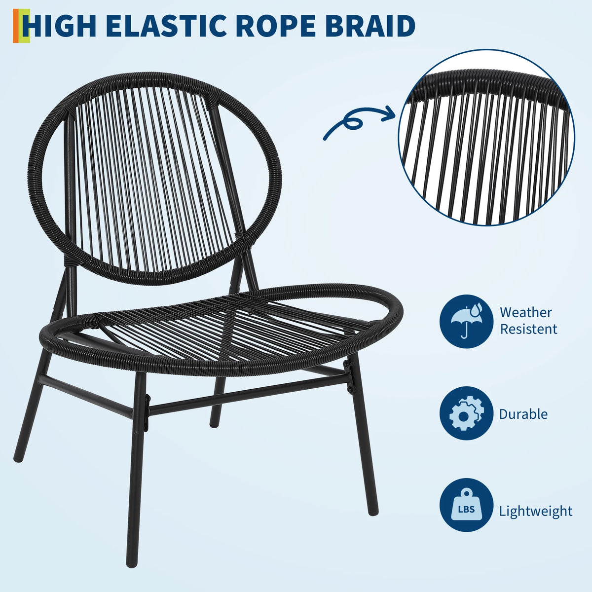 3-Piece Acapulco Patio Bistro Set - 2 All-Weather Rattan Chairs & Side Table - Modern Outdoor Conversation Set for Small Balcony, Porch, Garden, Backyard