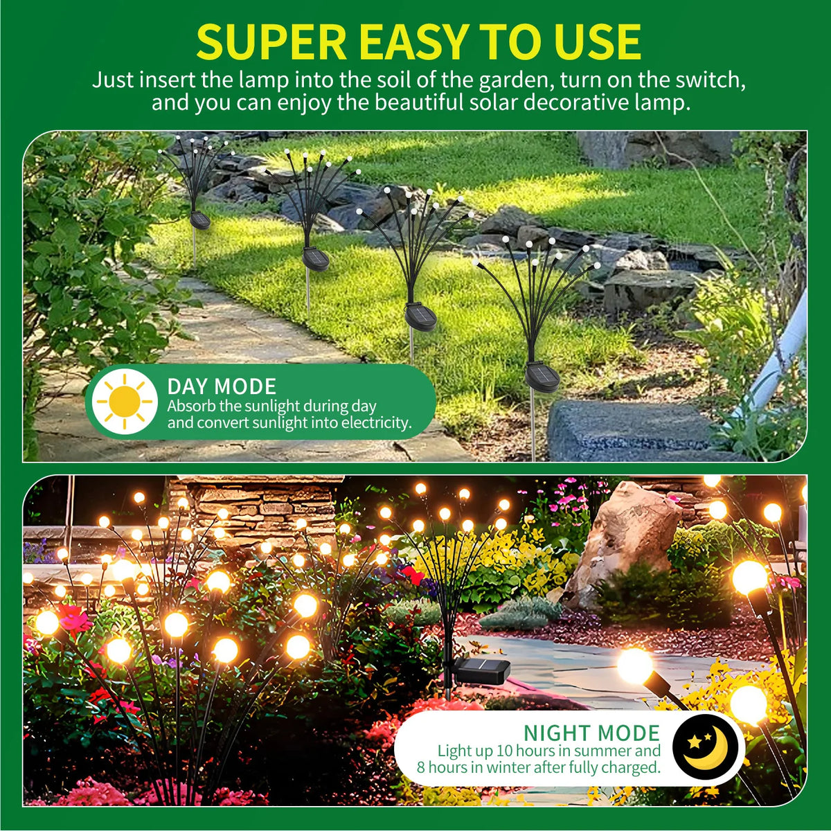 Solar 8 Head Firefly Led Outdoor Garden Lights Waterproof