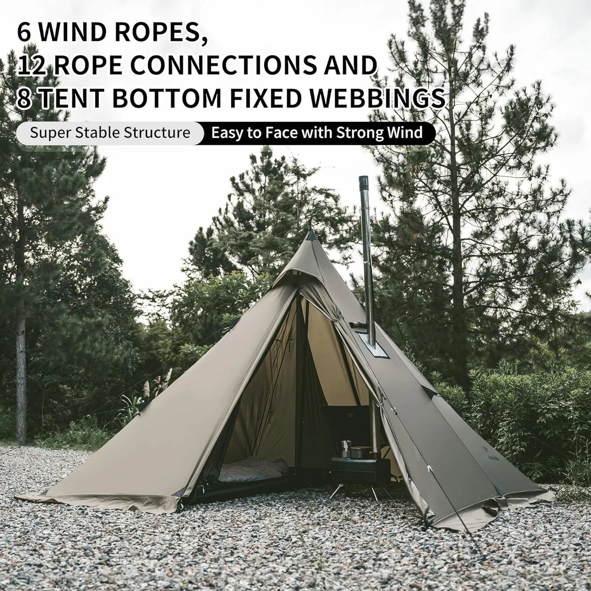 Naturehike 2-4 Person Chimney Tipi Camping Tent Pyramid
