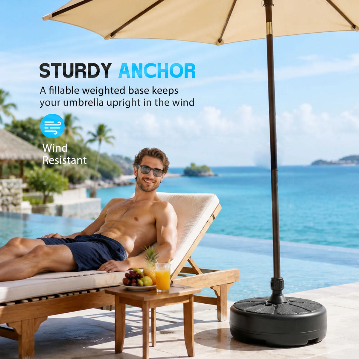 26lbs Fillable Water Sand Umbrella Base Stand, 38CM Round Patio Parasol Base Weight Holder Fit 36mm Outdoor Garden Beach Balcony Market Umbrella Pole, Heavy Duty Anti-Wind Umbrella Stand Base
