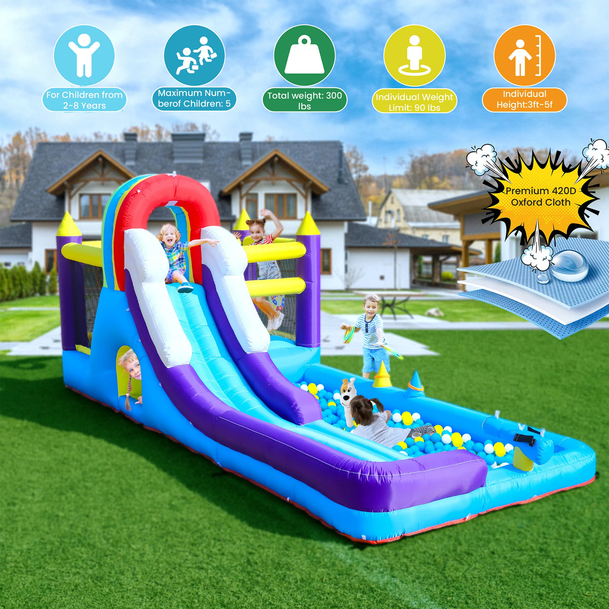 16ft Inflatable Water Slide Bounce House w/ Splash Pool for Kids Backyard Party Commercial children's playground