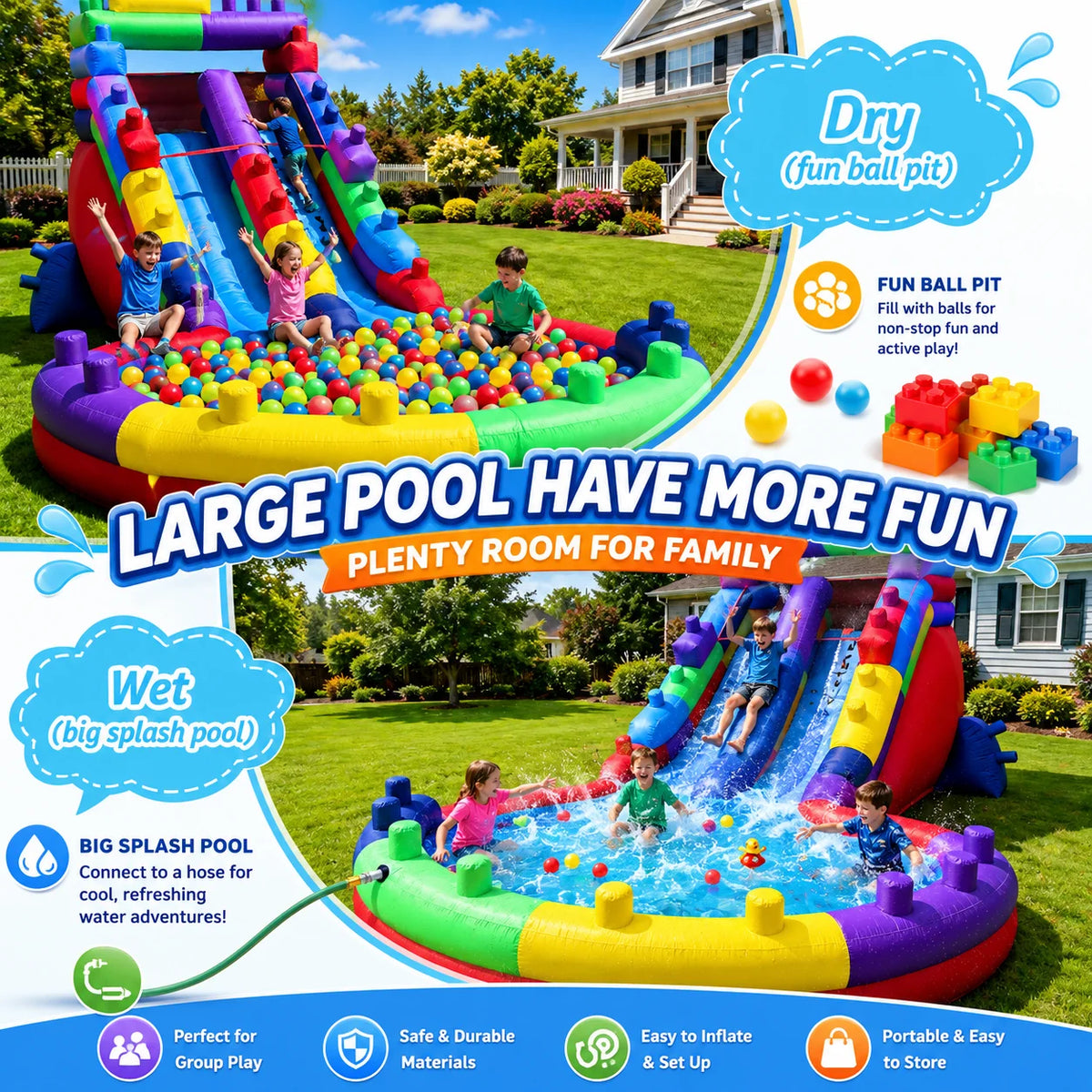 Colorful Block-Style Oxford Water Slide Eye-Catching Design for Summer Pool Parties And Backyard Fun