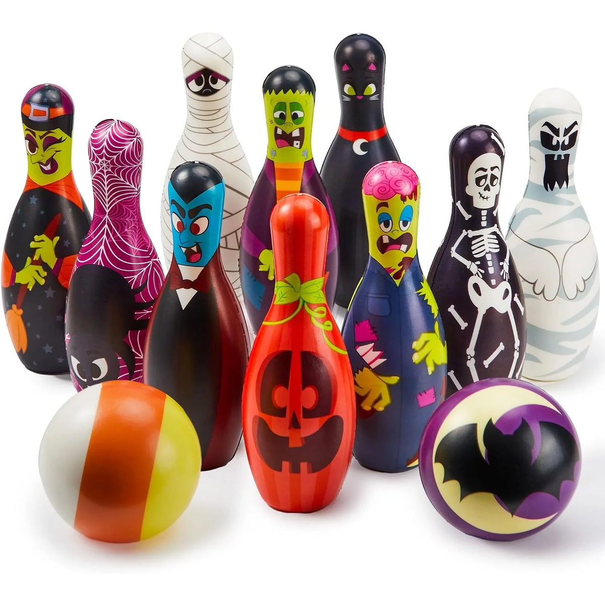 Foam Bowling Set Halloween Gift for Kids Toys Party Supplies Get-Together Party Game Day Events Indoor Outdoor Toy Game with 10 Pins & 2 Balls Fun Sports Games Birthday Parties