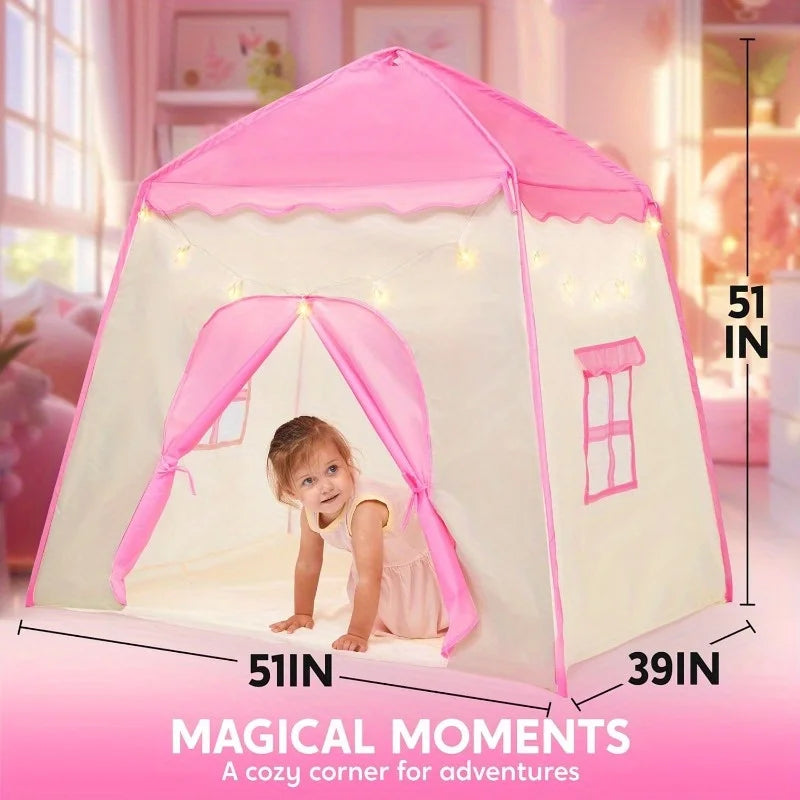 Joyfy Princess Castle Tent With LED Star Lights For Kids