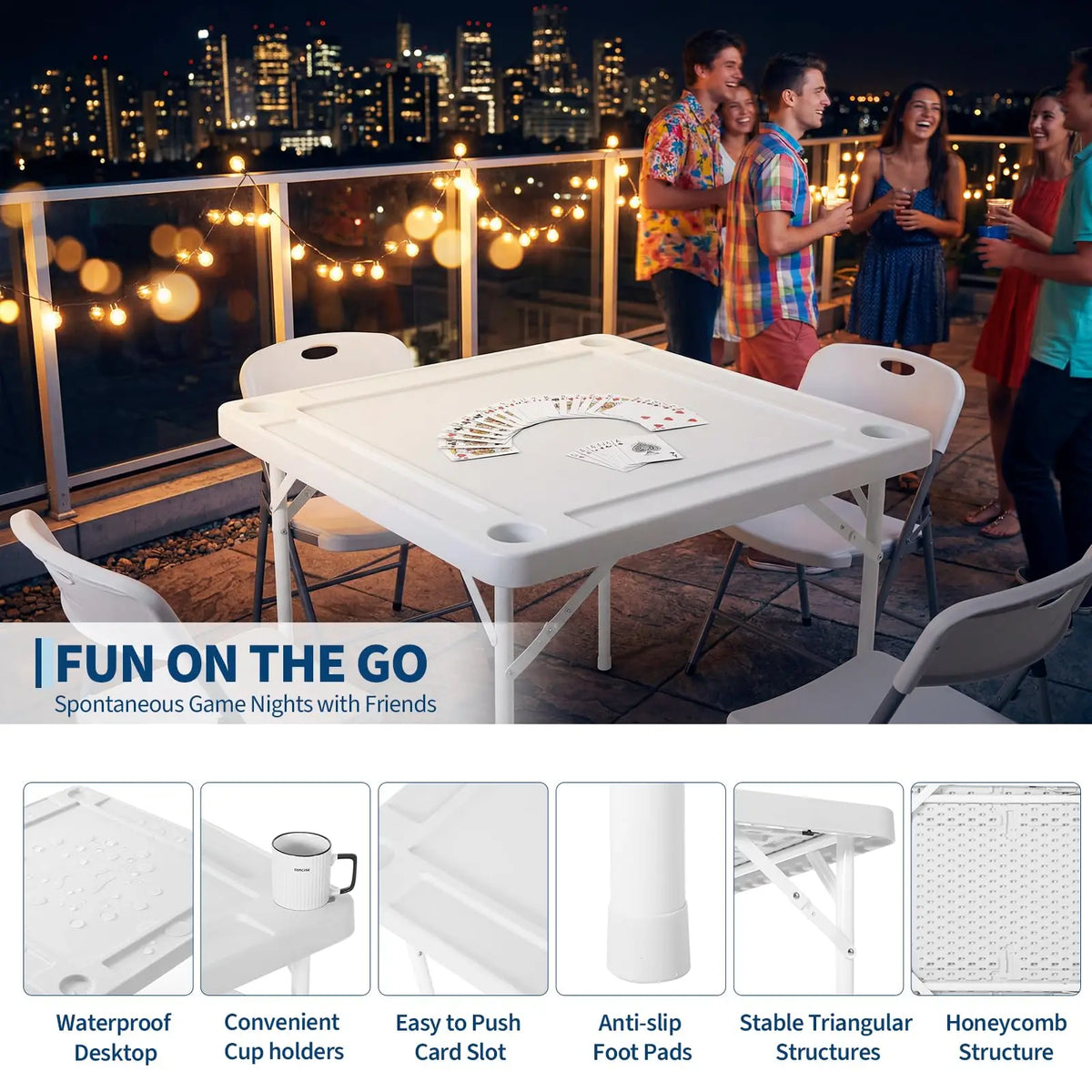 35 Inch Folding Card Table Portable Square Game Table With Cup Holders And Chip Trays Heavy Duty Foldable Table For Poker Domino Mahjong Camping And Picnic