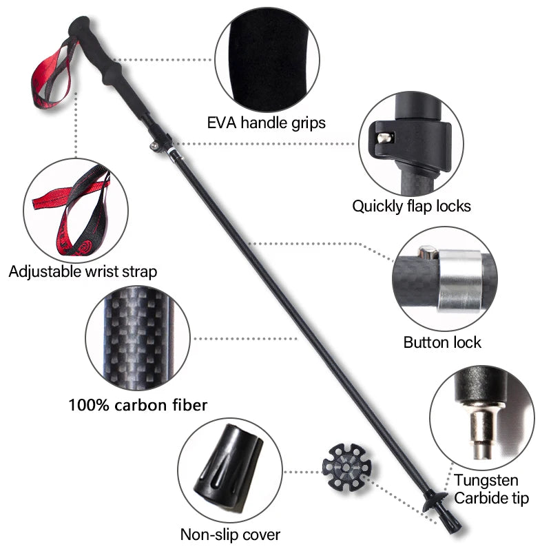 Okhealing Ultralight Carbon Fiber Telescopic Trekking Poles