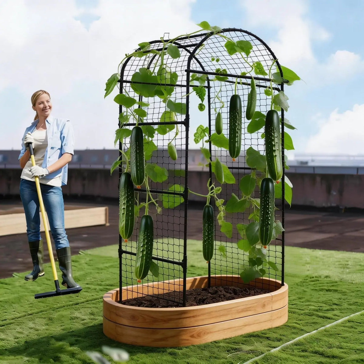 6.73x2.95x2.62FT Garden Arch Trellis For Raised Beds, Heavy Duty U Shape Metal Plant Support For Cucumber Melon Squash Vines