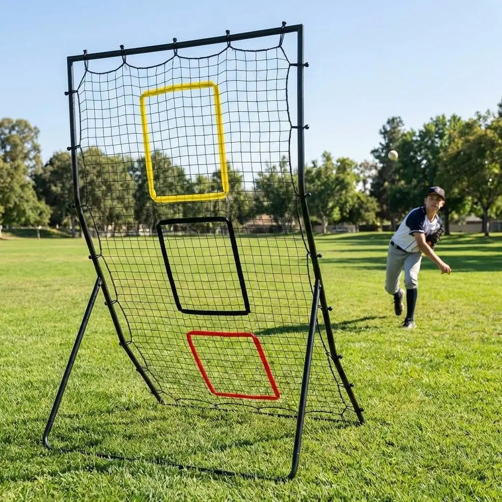 Softball Baseball Back Net - 6 x 4 Feet Rebounder for Pitching and Fielding, 3 Goal Zones