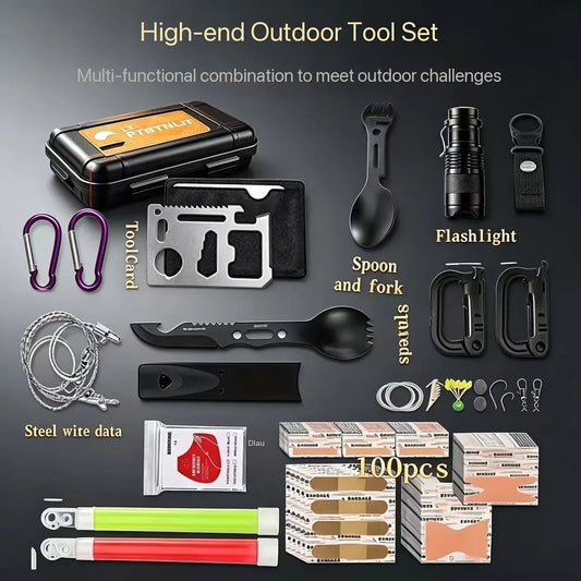 Men's Ultimate Survival Kit - 12-115 Piece Emergency Gear for Outdoor Adventure Camping Hiking & Crisis Preparation Perfect Valentine's Gift for Dad And Husband Survival Tool Bag