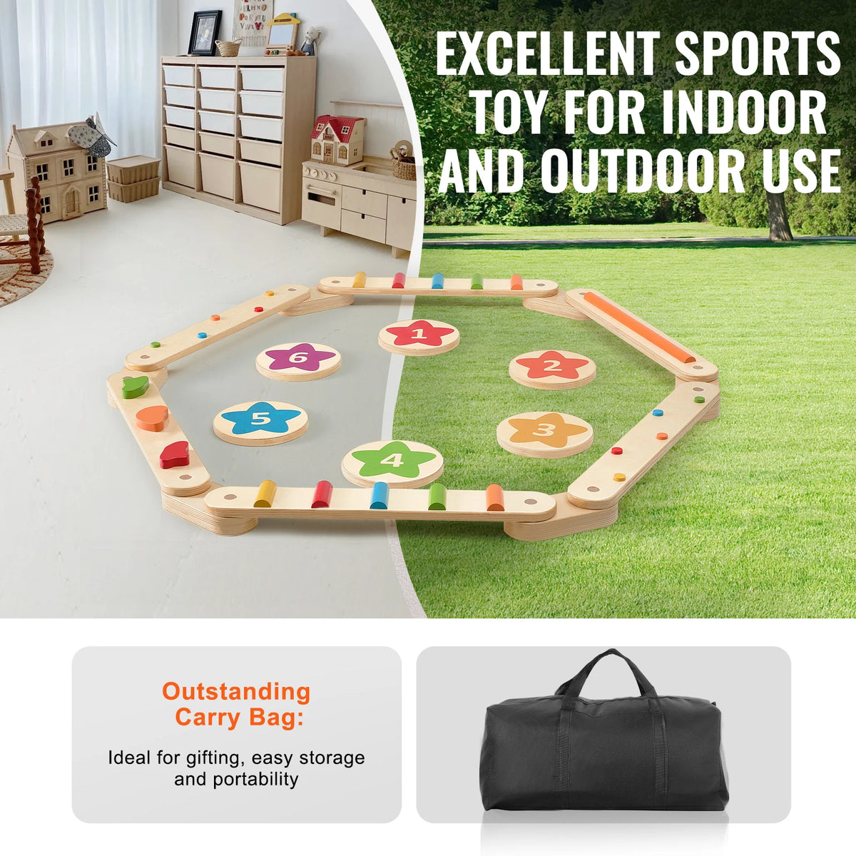 Succebuy Kids Wooden Balance Beam Stepping Stones