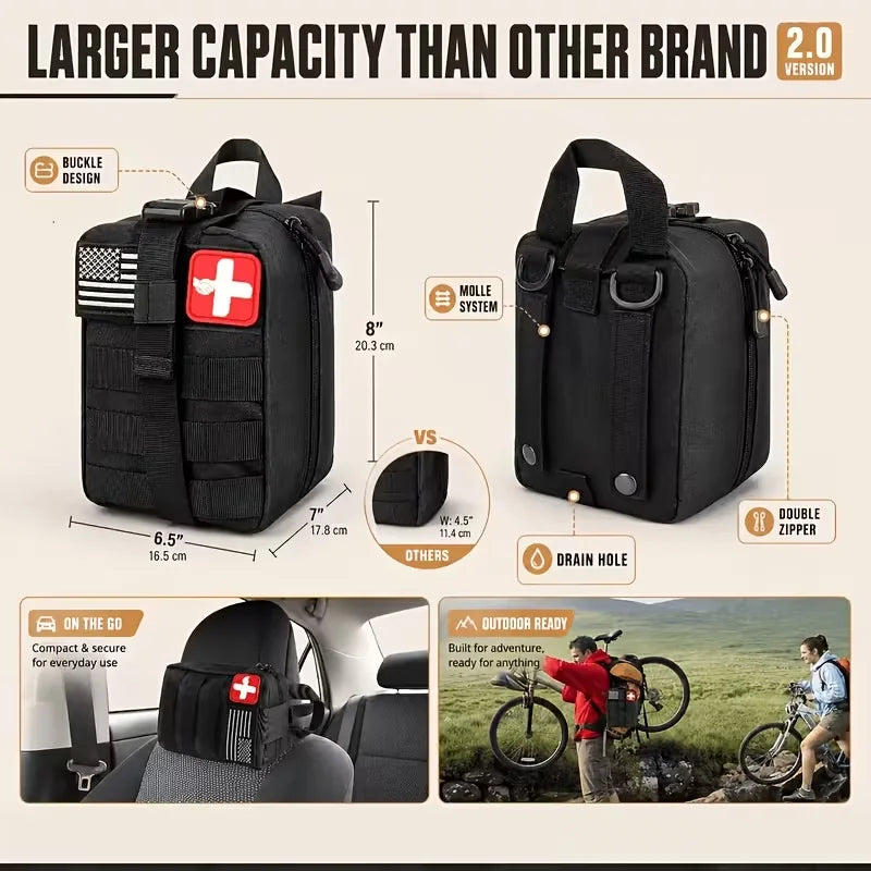 180-Piece Tactical Molle Portable Storage Bag Multifunctional Outdoor Gear Organizer for Camping Hiking Hunting Traveling Carriage Home Outdoor Activities Black