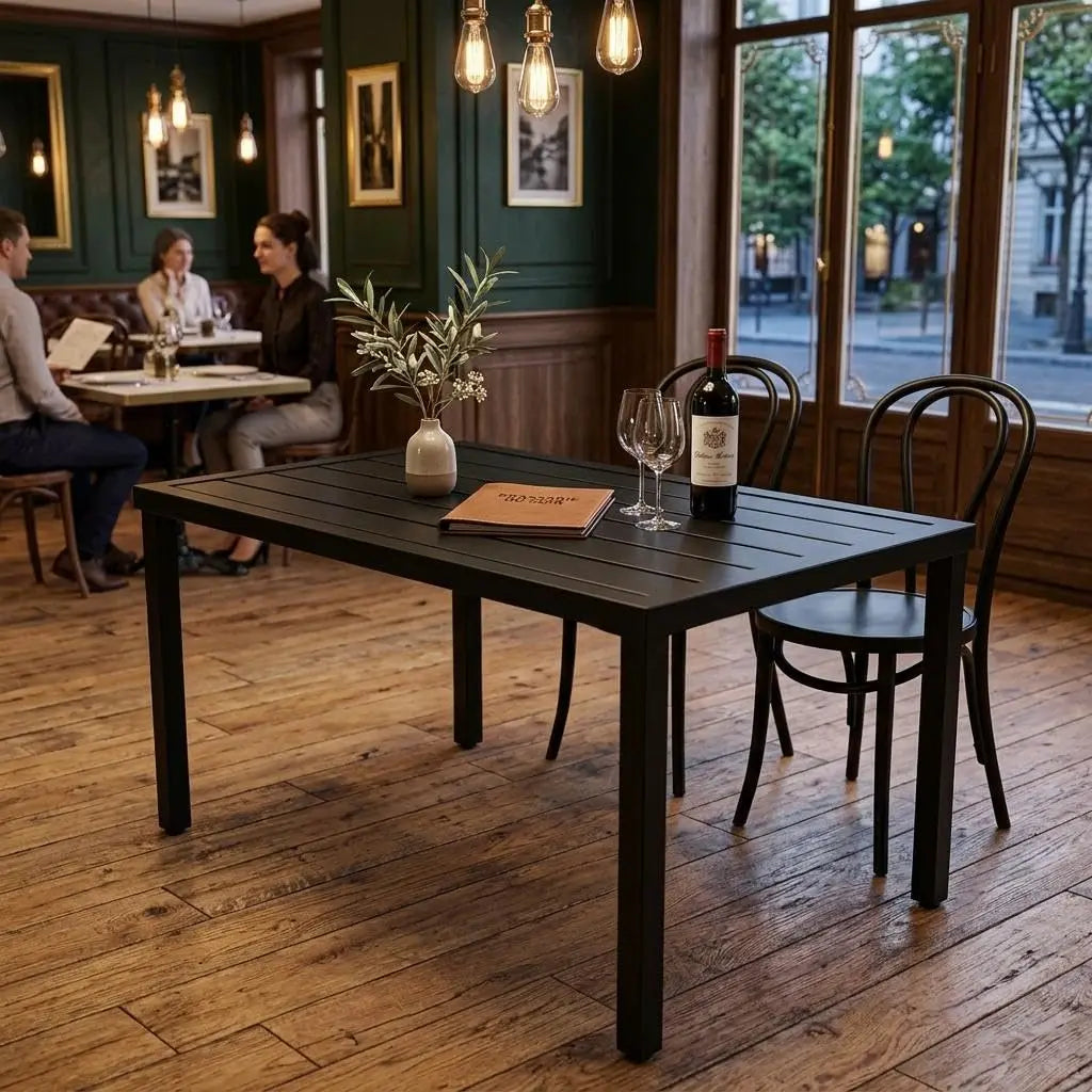 Rectangular Outdoor Dining Table With Quick Drain Slatted Top