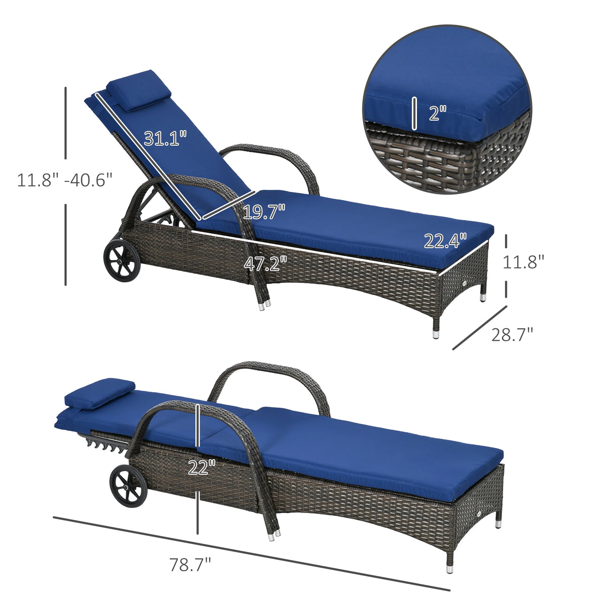Outsunny Outdoor Reclining Sofa With Cushion And Wheels