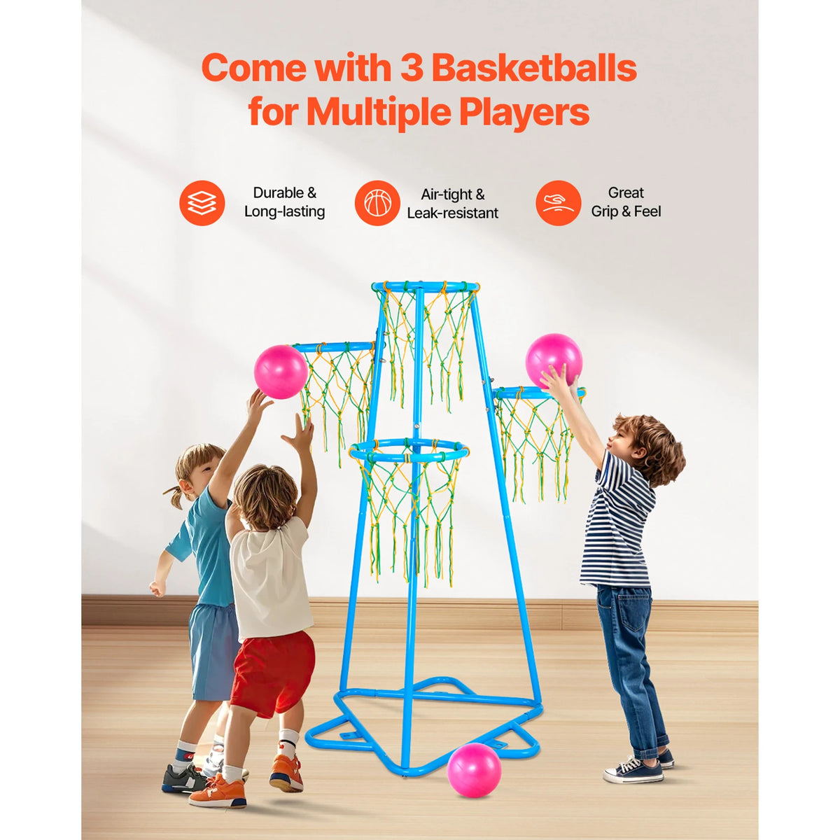 SucceBuy 4 Hoop Kids Basketball Stand Adjustable Height Indoor Outdoor Sport Toy