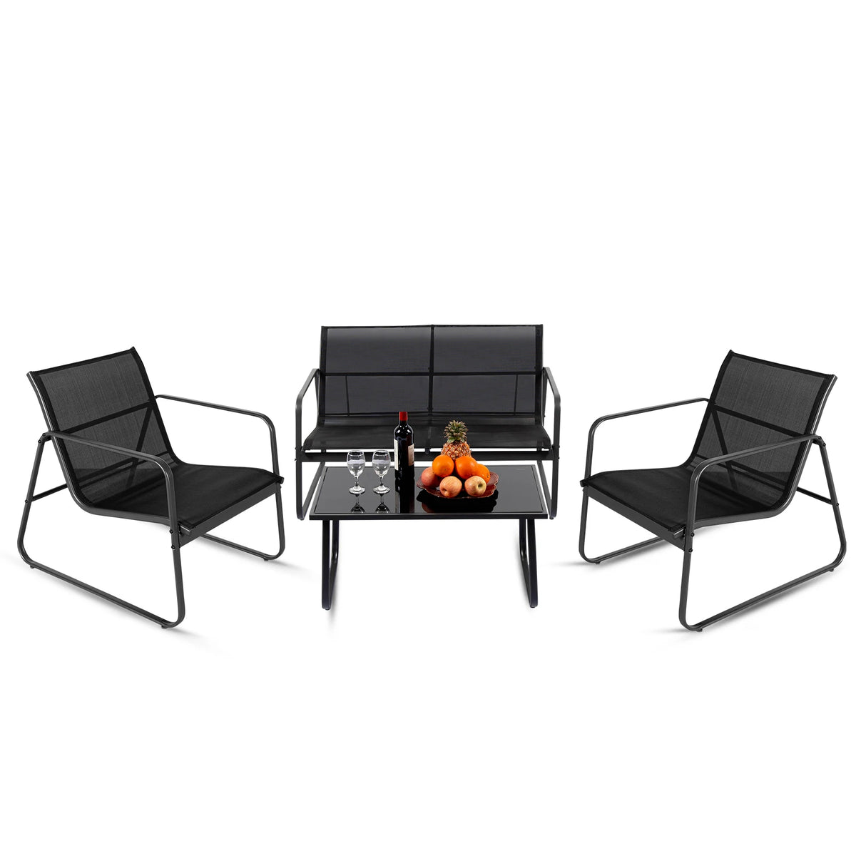 JHK 4 Piece Outdoor Patio Furniture Set Metal Frame with Table