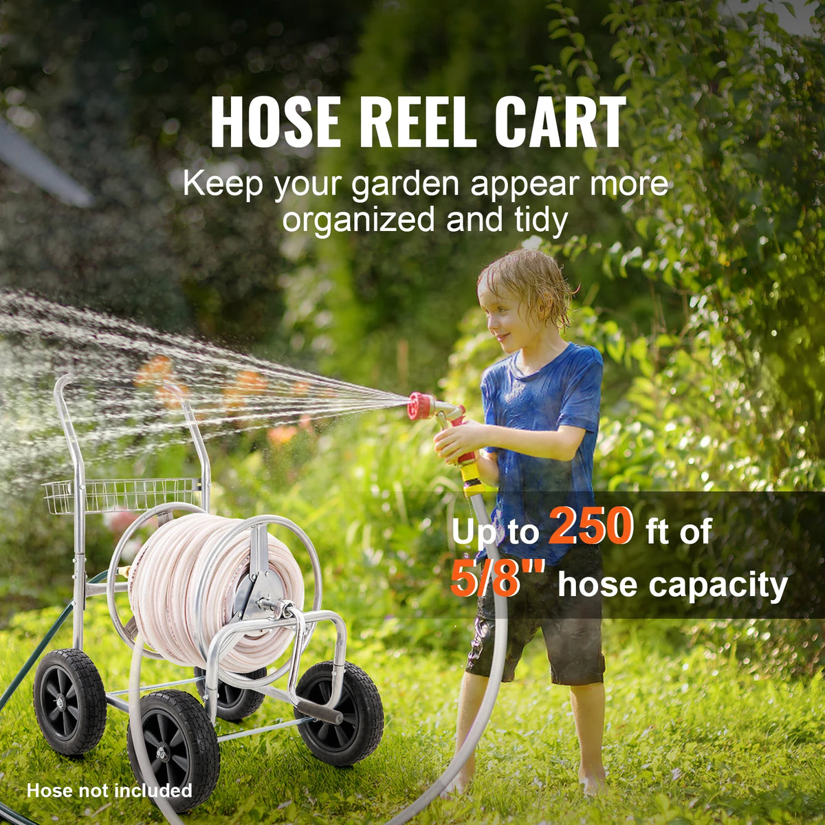 SucceBuy Heavy Duty Steel Garden Hose Reel Cart With Basket