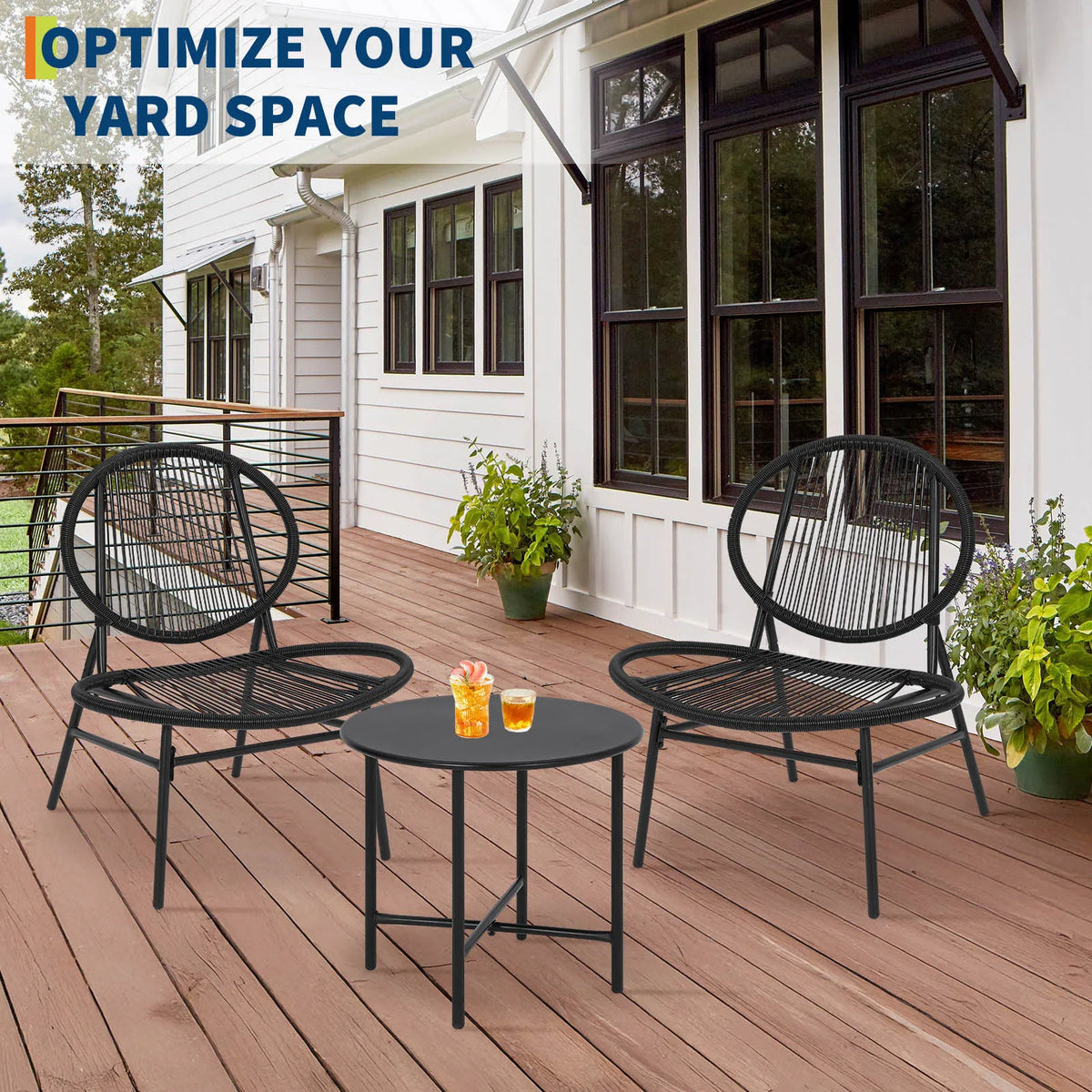 3-Piece Acapulco Patio Bistro Set - 2 All-Weather Rattan Chairs & Side Table - Modern Outdoor Conversation Set for Small Balcony, Porch, Garden, Backyard