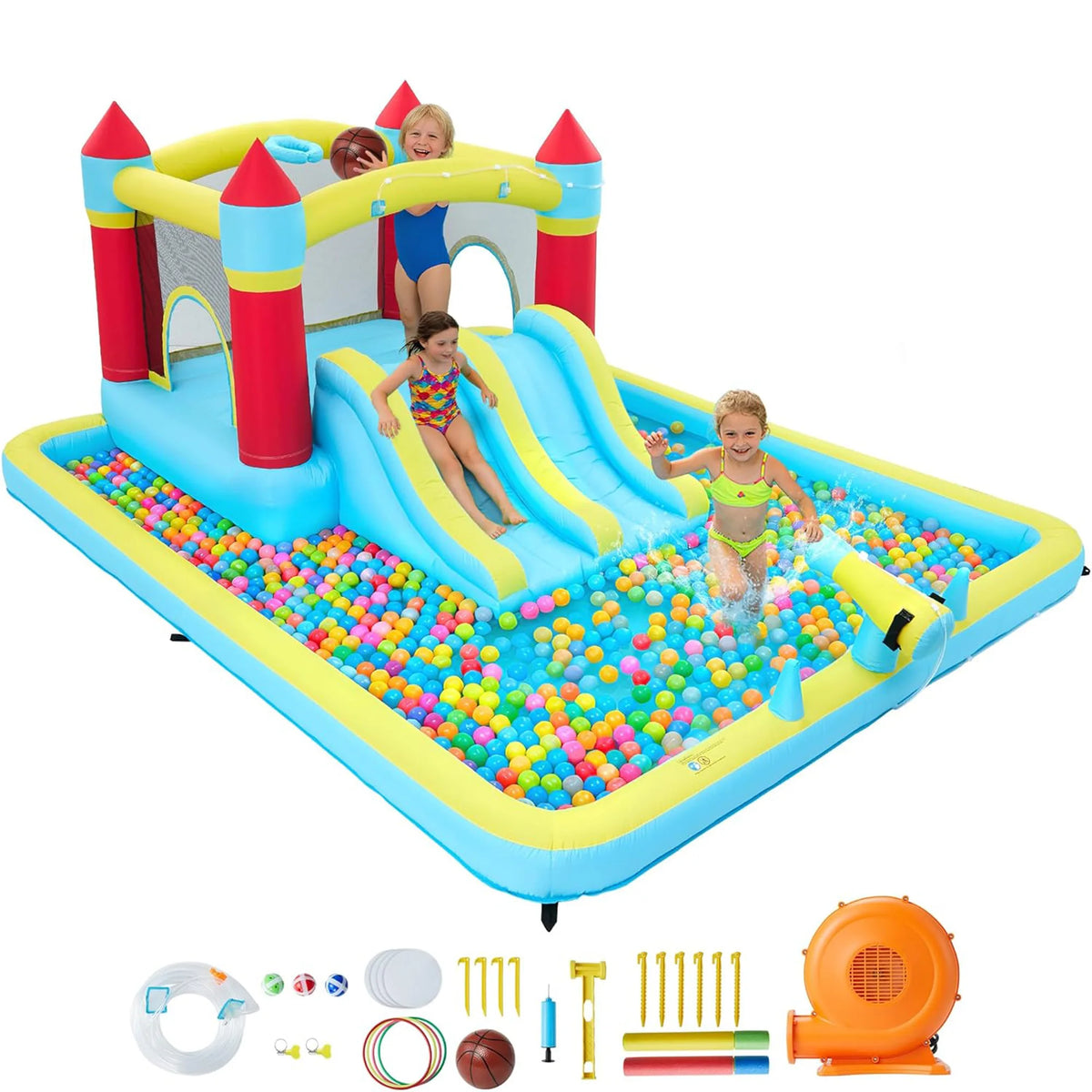 Himiss 14ft Inflatable Bounce House With Slide And Splash Pool