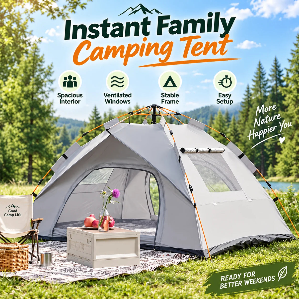 3-Second Quick Setup: Automatic Pop-Up Tent (No Assembly Required) — Featuring Fiberglass Poles and Oxford Fabric Canopy. An All-Season, Waterproof Camping Shelter with Zipper Closure, Ideal for Hiking, Travel, and the Beac