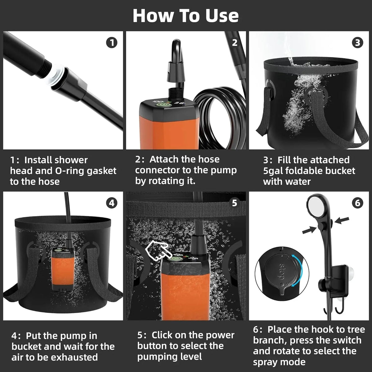 Moriko Portable Camping Shower Rechargeable Pump Collapsible Bucket LED Display