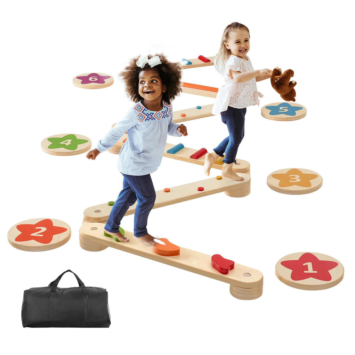 Succebuy Kids Wooden Balance Beam Stepping Stones
