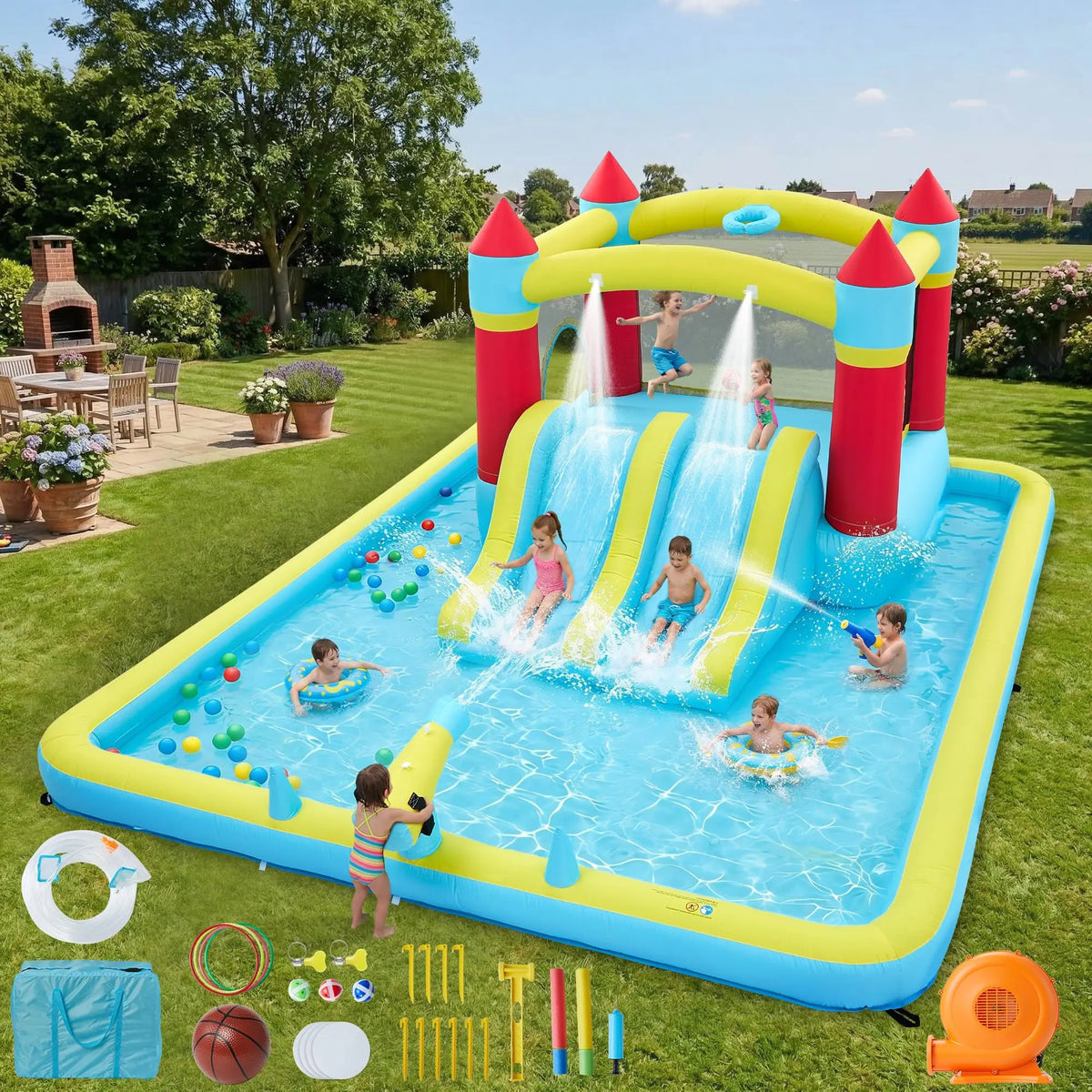 Himiss 14ft Inflatable Bounce House With Slide And Splash Pool