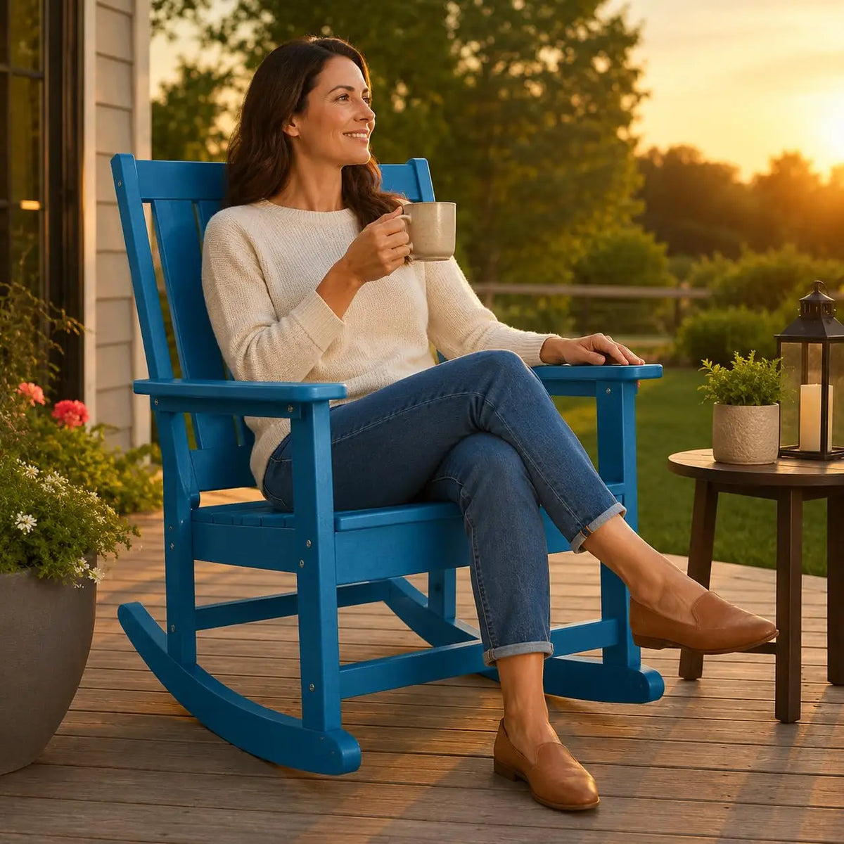 Ergonomic HDPE Outdoor Rocking Chair With Curved Back