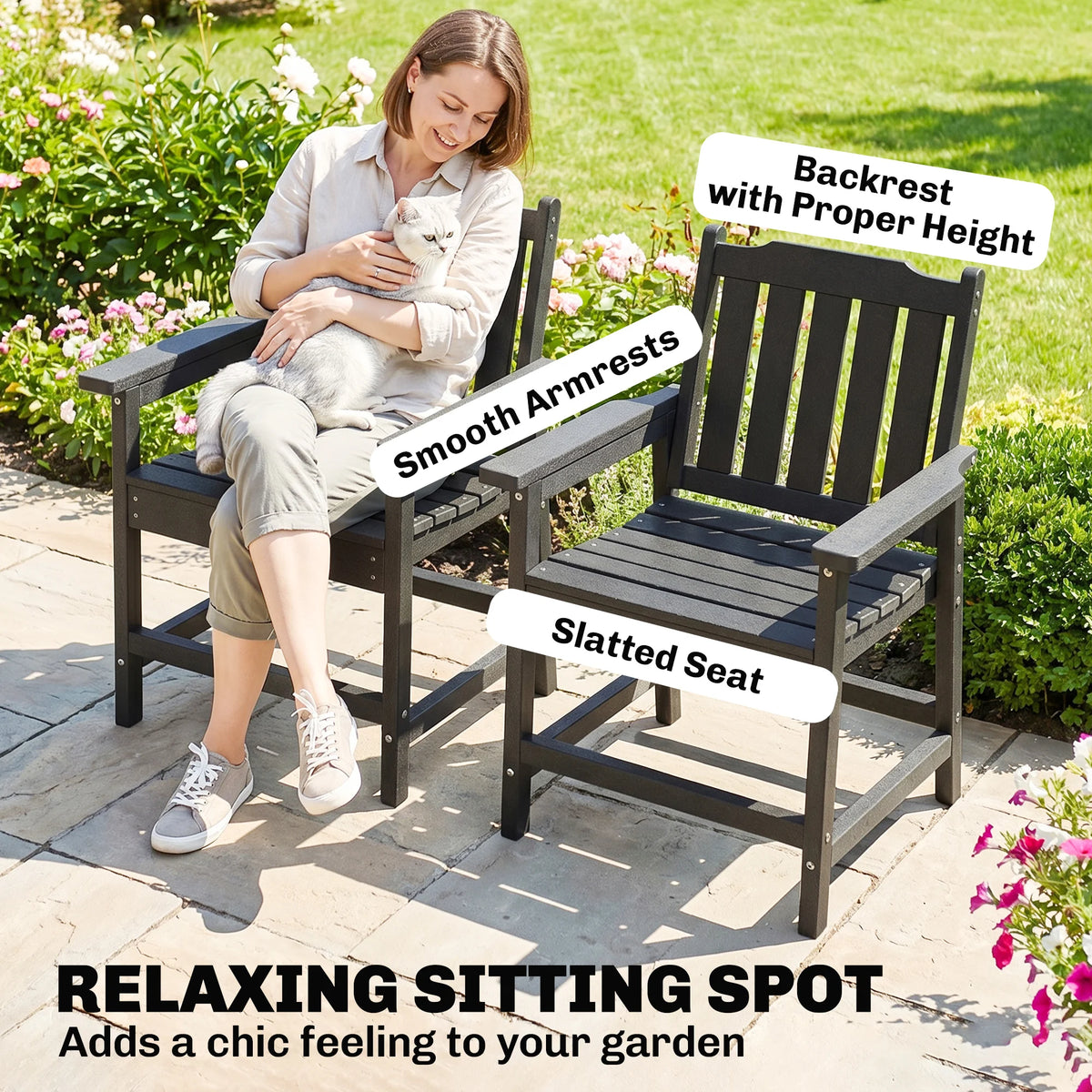 Outsunny Outdoor Patio Chairs With Slatted Back And Armrests
