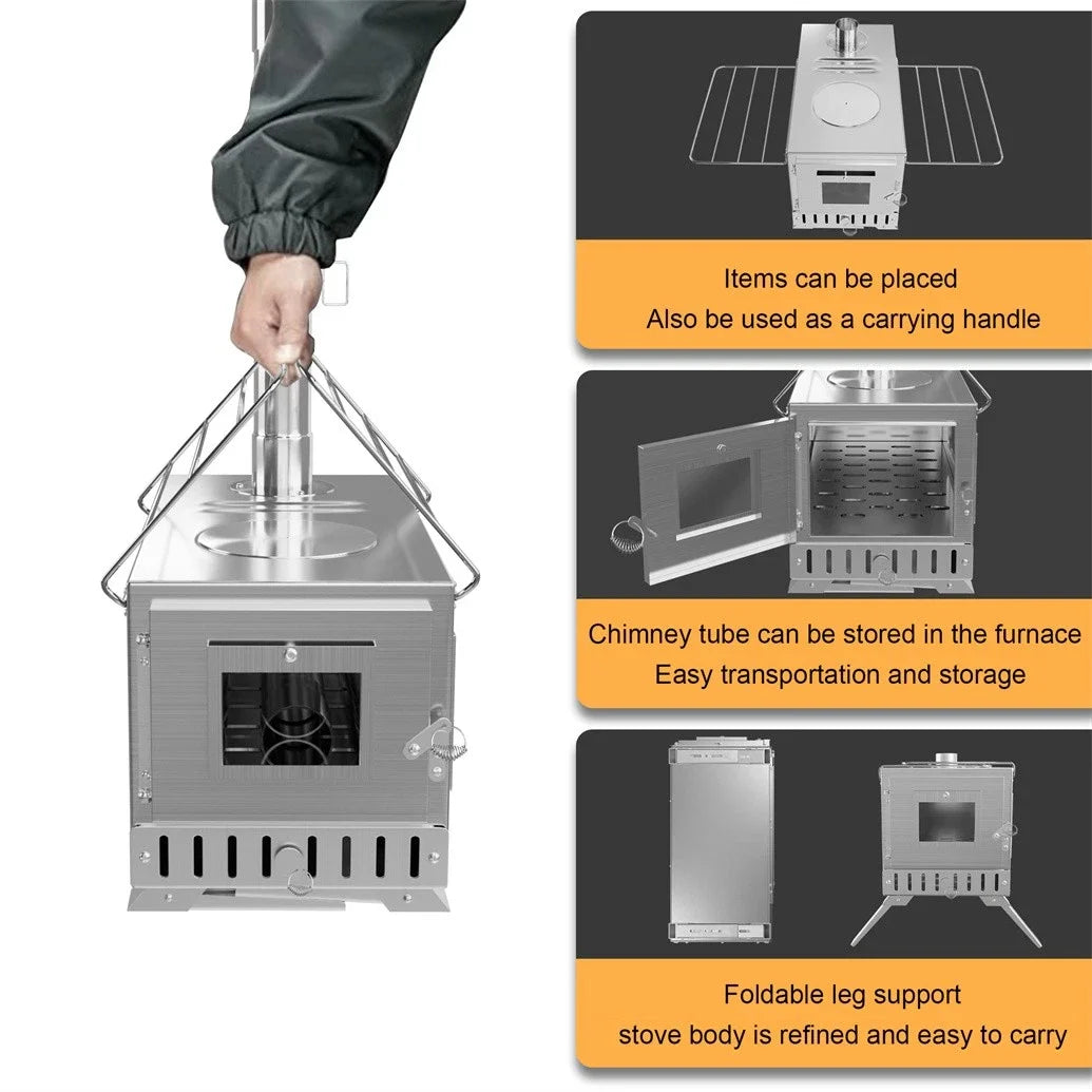 Portable Wood Burning Tent Stove For Outdoor Heating And Cooking