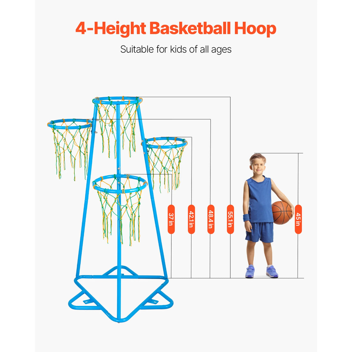 SucceBuy 4 Hoop Kids Basketball Stand Adjustable Height Indoor Outdoor Sport Toy