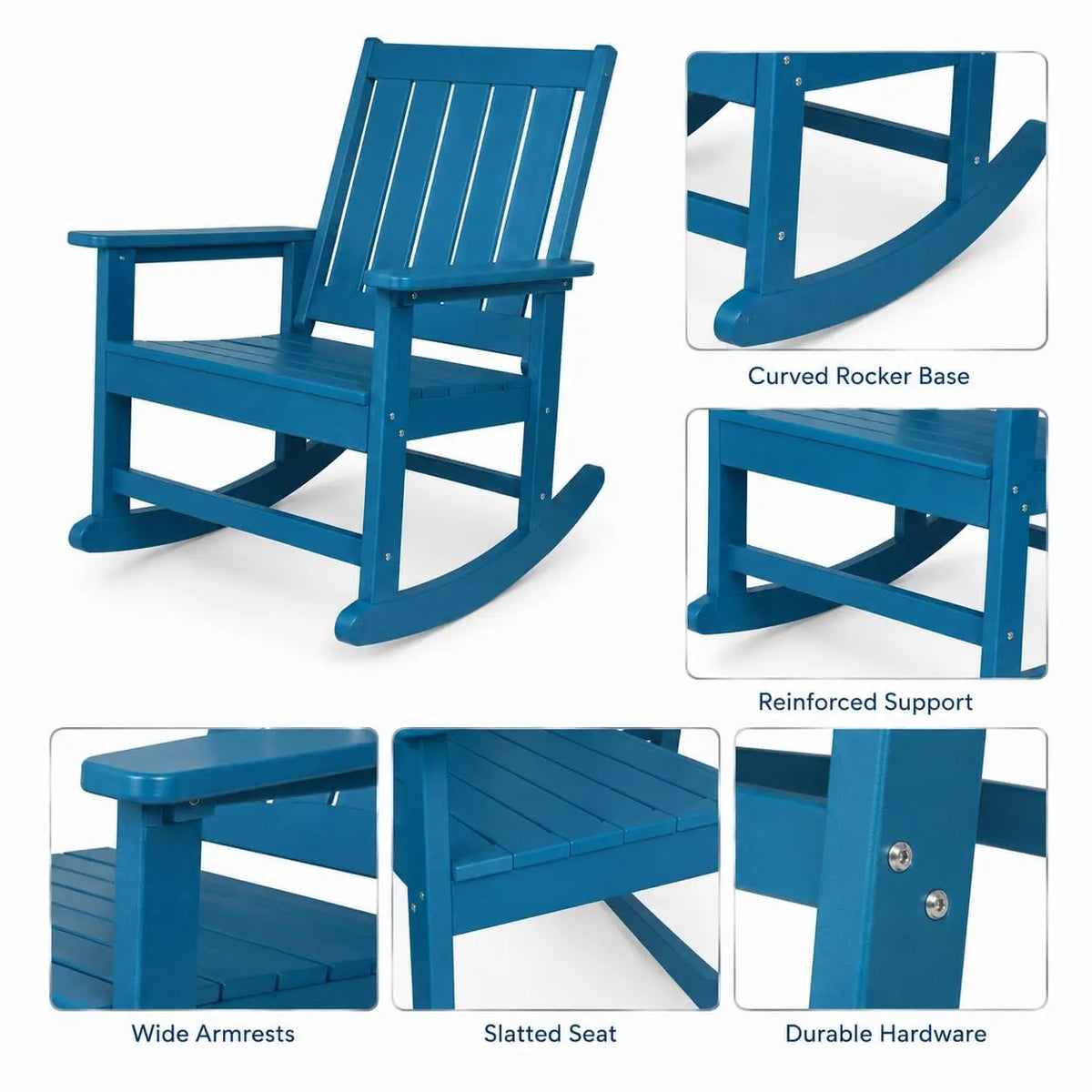 Ergonomic HDPE Outdoor Rocking Chair With Curved Back