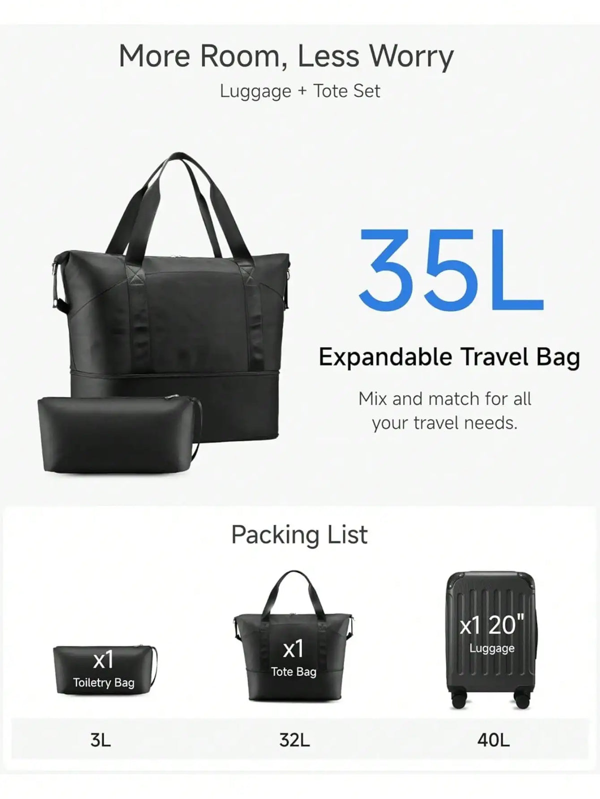 3 IN 1 Luggage Set for Men & Women, Airline Approved 22x14x9 Carry On Luggage, Fashion Hardshell Suitcase with TSA Lock, Wheeled Travel Trolley Case with Matching Tote Bag, Lightweight Rolling Suitcase for Business Trips, Wee