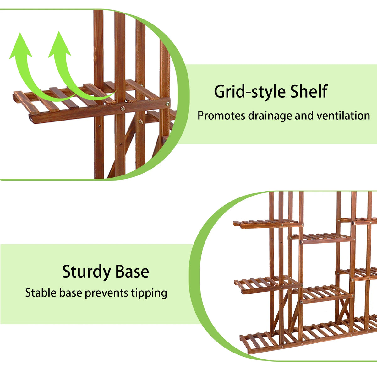 Wood Multi-Tiered Plant Stand Reinforced Flower Display Rack for Outdoor Indoor Decor